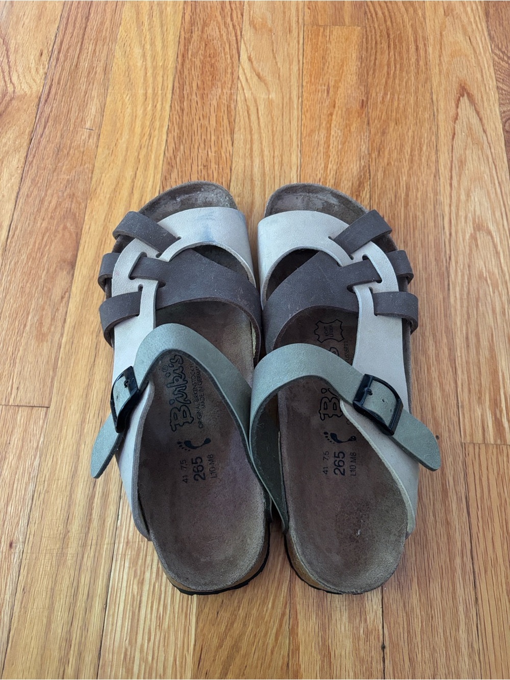 Birkenstock Pisa Birki’s Footbed Sandals 265 L10 M8 Euro 41 Brown Tan Light Sage - Picture 2 of 13